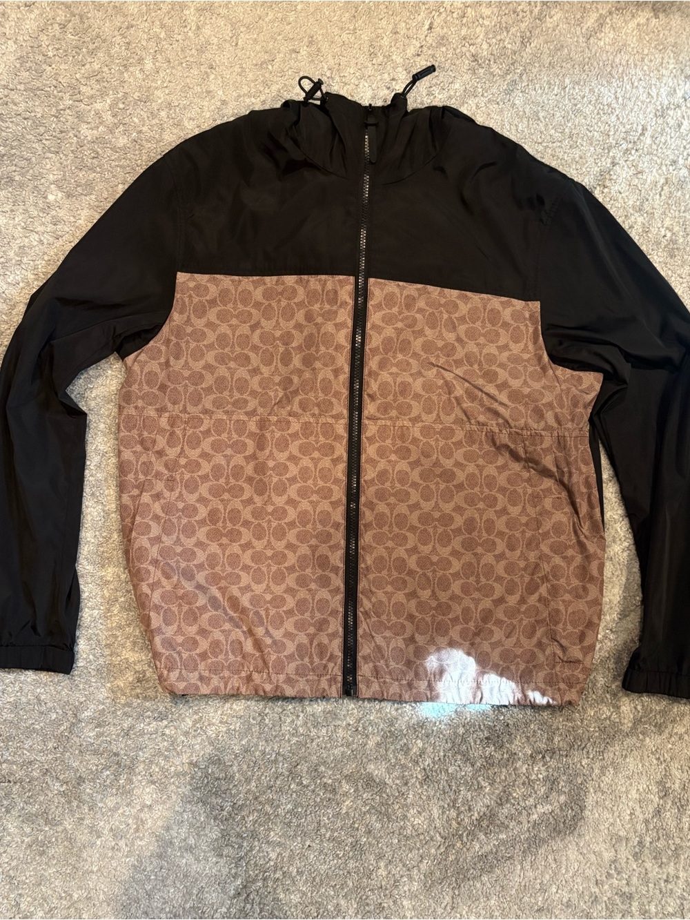 Coach Black and Brown Signature Monogram Hooded Jacket